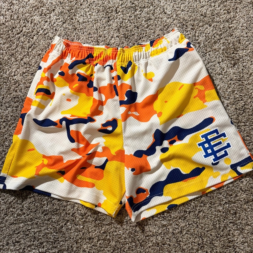 Eric Emanuel Orange Yellow Blue Camo Athletic Shorts